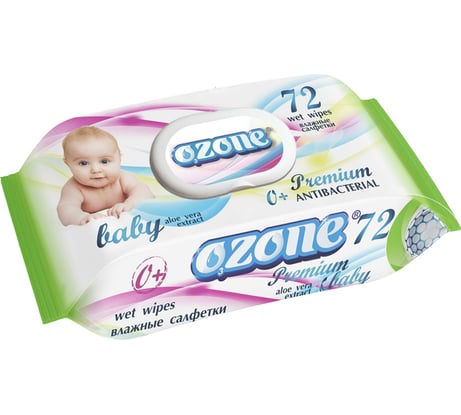 Влажные салфетки Ozone Premium 72 шт., с экстрактом алоэ вера, с клапаном 4657778190455