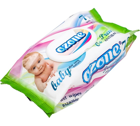 Влажные салфетки Ozone Premium 72 шт., с экстрактом алоэ вера, с клапаном 4657778190455