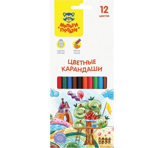 Цветные карандаши Мульти-Пульти невероятные приключения, 12 цветов, заточенные, картон, европодвес CP_41048