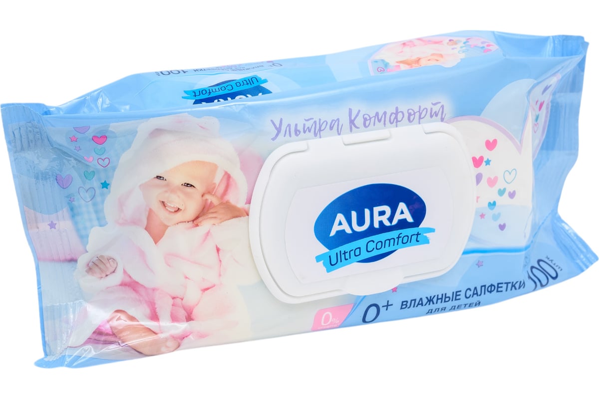Влажные салфетки AURA Ultra comfort комплект 100 шт., для детей ...