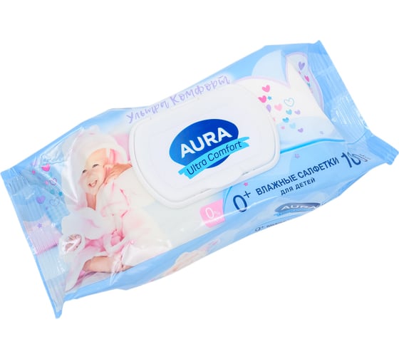 Влажные салфетки AURA Ultra comfort комплект 100 шт., для детей, гипоаллергенные, без спирта 127500
