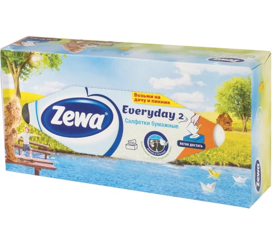 Косметические 2-х слойные салфетки ZEWA 100шт Everyday в картонном боксе, белые 6286 124758