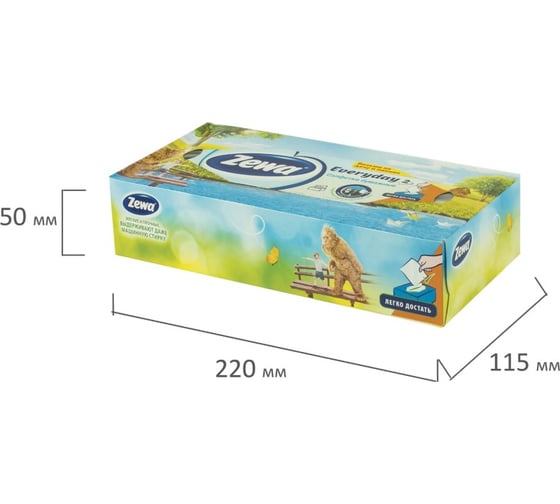 Косметические 2-х слойные салфетки ZEWA 100шт Everyday в картонном боксе, белые 6286 124758