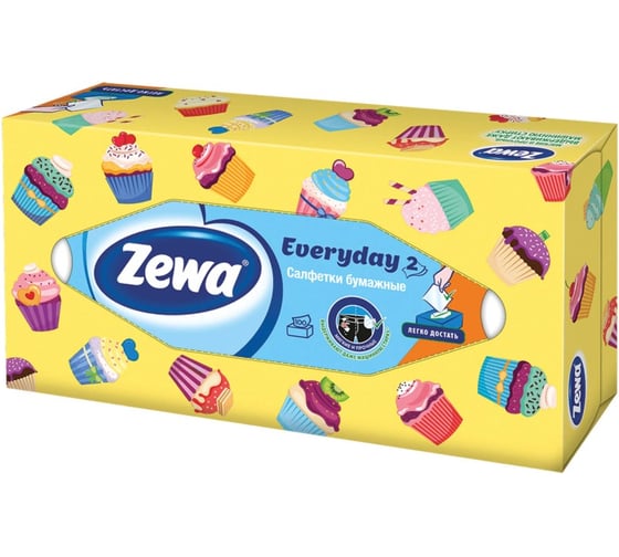 Косметические 2-х слойные салфетки ZEWA 100шт Everyday в картонном боксе, белые 6286 124758