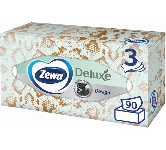 Косметические 3-слойные салфетки ZEWA Delux Design 90шт в картонном боксе 28420 111332