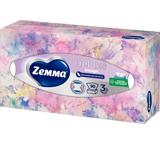Косметические 3-слойные салфетки ZEWA Delux Design 90шт в картонном боксе 28420 111332
