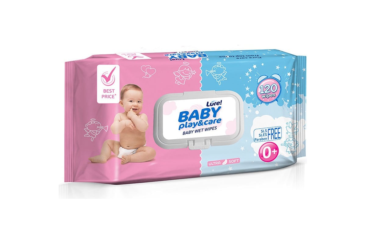 Влажные салфетки для детей LURE 120 шт. с крышкой 24279 - выгодная цена ...