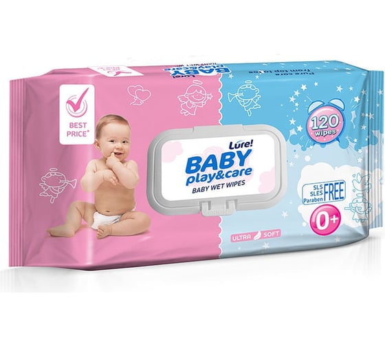 Влажные салфетки для детей LURE 120 шт. с крышкой 24279