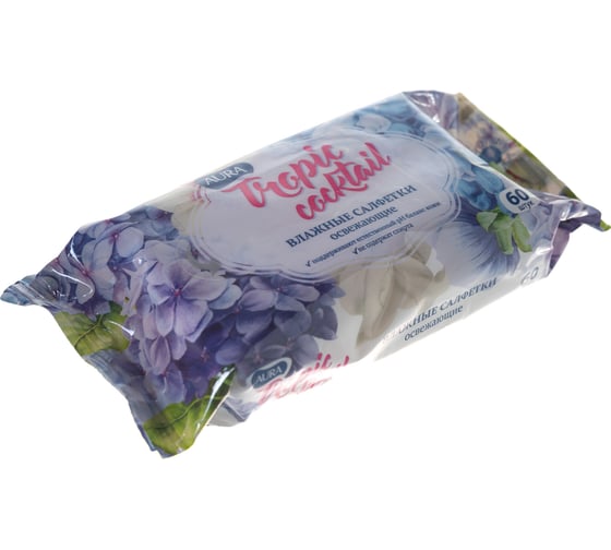 Освежающие влажные салфетки AURA Tropic Cocktail 60шт МДК-8134 1