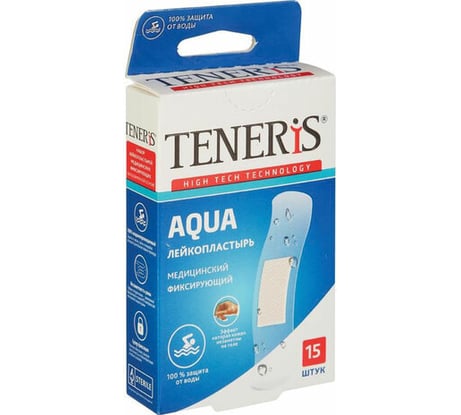 Набор пластырей 15шт AQUA водонепроницаемый на полимерной основе коробка с европодвесом TENERIS 630287