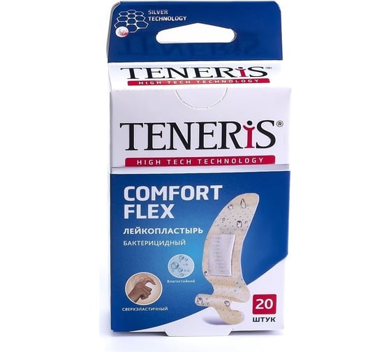 Набор пластырей 20шт COMFORT FLEX суперэластичный на полимерной основе коробка TENERIS 630286