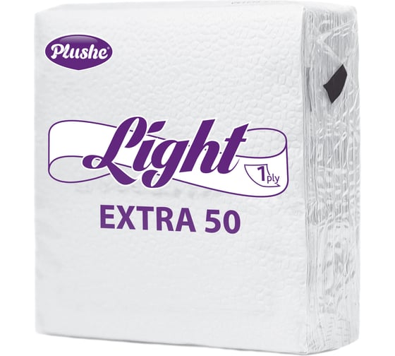 Салфетка бумажная Plushe Light Extra 50 22.5 см, 1 слой, 40 листов, белая, сплошное МДК-3730