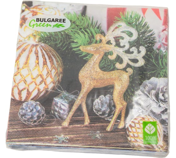 Салфетки Bulgaree Green БГ трехсл. 33х33 Олень с игрушками МДК-90005901