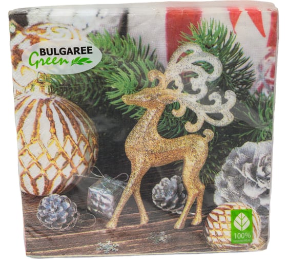 Салфетки Bulgaree Green БГ трехсл. 33х33 Олень с игрушками МДК-90005901
