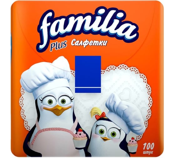 Салфетки FAMILIA PLUS белые, 1 слой, 30x30 см, 100 шт. 1/24 51002