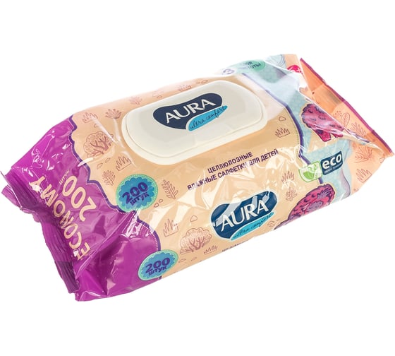 Влажные салфетки для детей AURA big-pack с крышкой 200 шт МДК-8839 1
