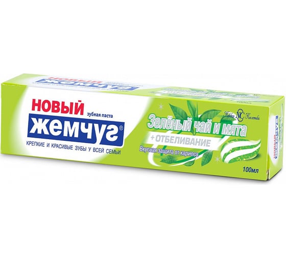 Зубная паста НОВЫЙ ЖЕМЧУГ Зеленый Чай и Мята+Отбеливание 100 мл 9399 1