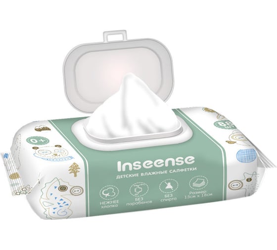 Влажные салфетки для детей INSEENSE 88 шт, Алоэ Вера Ins0588 1