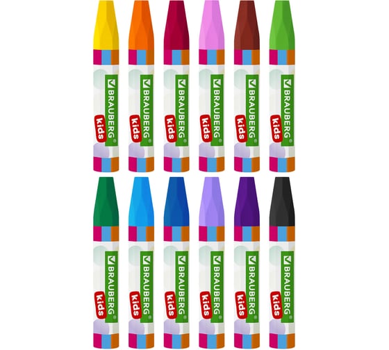 Восковые мелки BRAUBERG kids, набор 12 цветов, утолщенные, на масляной основе 271693