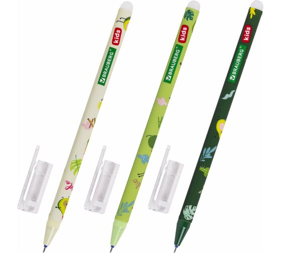 Стираемые гелевые ручки BRAUBERG kids avocado, синие, 12 шт., игольчатый наконечник 0.5 мм, линия 0.35 мм 144100