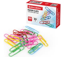 Скрепки BRAUBERG 33 мм, цветные, 100 шт. 270444