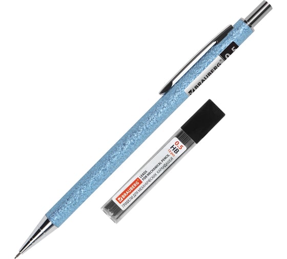 Механический карандаш BRAUBERG 0.5 мм + грифели HB 12 шт на блистере, bauberg ocean blue 181970