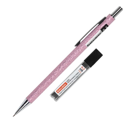 Механический карандаш BRAUBERG 0.5 мм + грифели HB 12 шт на блистере, rose pink, 181971