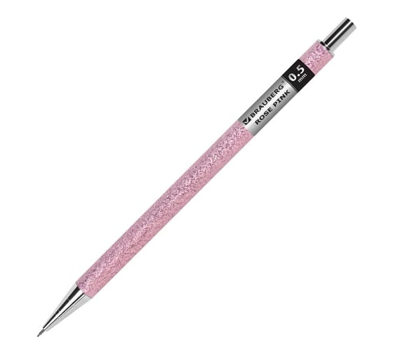 Механический карандаш BRAUBERG 0.5 мм + грифели HB 12 шт на блистере, rose pink, 181971
