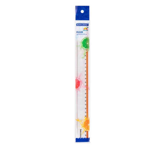 Пластиковая линейка BRAUBERG 30 см fresh zone, прозрачная, с оранжевой шкалой 210759