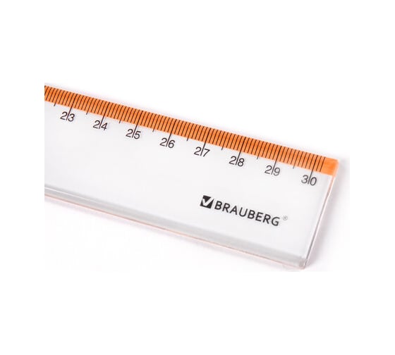 Пластиковая линейка BRAUBERG 30 см fresh zone, прозрачная, с оранжевой шкалой 210759