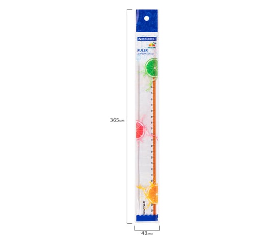 Пластиковая линейка BRAUBERG 30 см fresh zone, прозрачная, с оранжевой шкалой 210759