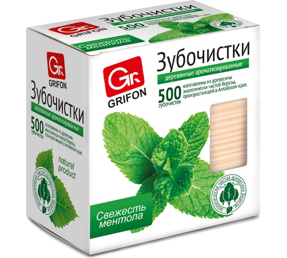 Зубочистки из дерева с ментолом в индивидуальной упаковке Grifon Б0039492
