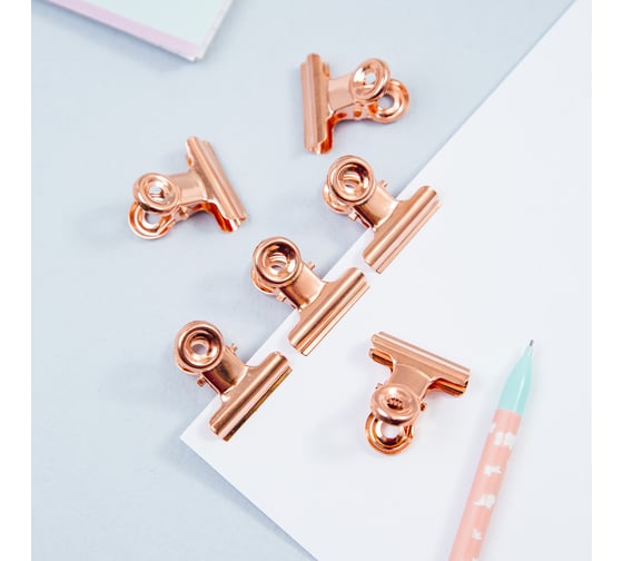 Зажимы-бульдоги для бумаг MESHU 25 мм, Rose Gold, 6 шт., бокс с европодвесом MS_41601