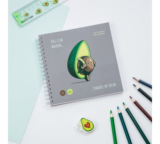 Скетчбук MESHU 60 листов, 150х150 мм, Avocadreams, на гребне, выборочный лак, soft-touch MS_44873 1