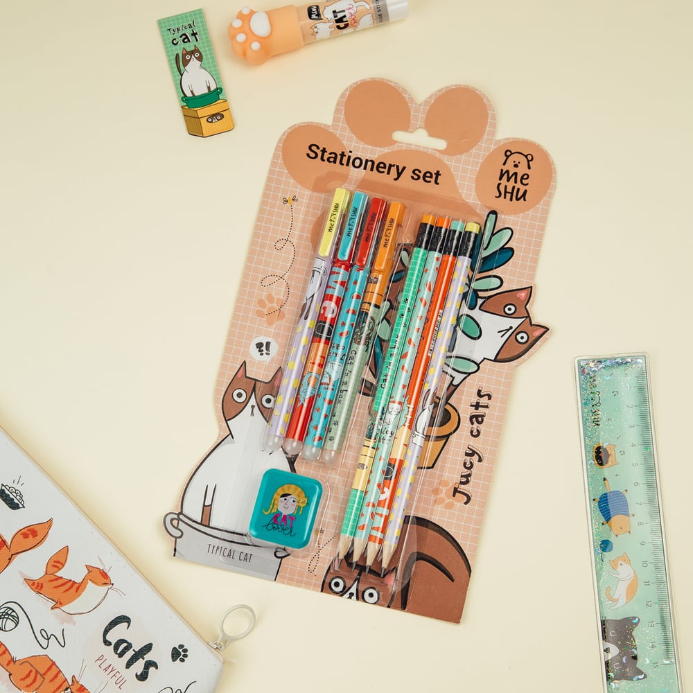Набор канцелярских принадлежностей MESHU Jucy cats, 9 предметов MS ...