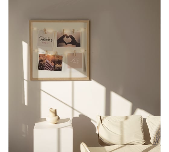 Рамка для фотографий с подсветкой Bergenson Bjorn Everyday 38x38 см, белая/натуральное дерево BB0000512