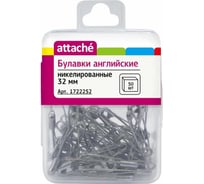 Булавки Attache английские, 32 мм, никелированные, 50 шт., пластиковая коробка, европодвес 1722252