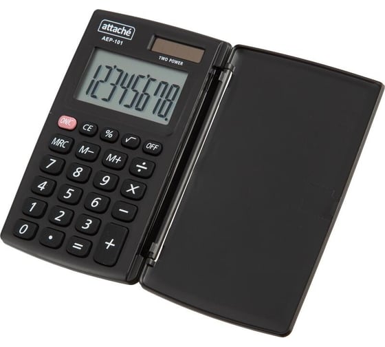 Карманный калькулятор Attache aep-101 с крышкой, 8 разрядов, двойное питание, черный 1779759
