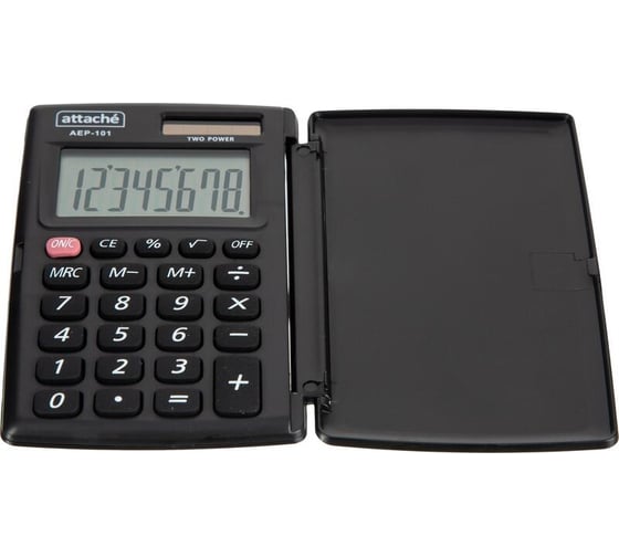 Карманный калькулятор Attache aep-101 с крышкой, 8 разрядов, двойное питание, черный 1779759