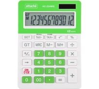 Настольный калькулятор Attache aс-224wg, 12 разрядов, двойное питание, бело-зеленый 1779757