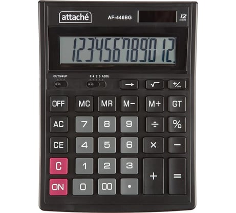 Настольный полноразмерный калькулятор Attache af-446bg, 12 разрядов, двойное питание, черно-серый 1779738