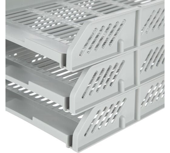 Лоток для бумаг DELI e9209 горизонтальный, набор 3 шт., на металлическом стержне, серый 1696470