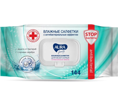 Влажные салфетки ООО Комус family с антибактериальным эффектом, с крышкой, 144 шт. 1027847
