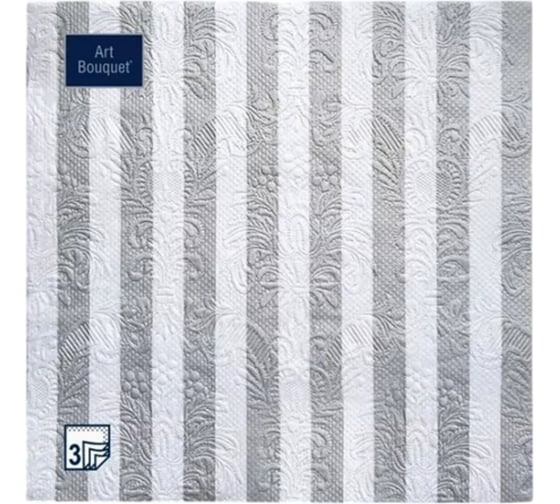 Бумажные салфетки EUROHOUSE 33x33 см, 3-слойные, Полосы Серебряные Барокко 16 шт 37870 1