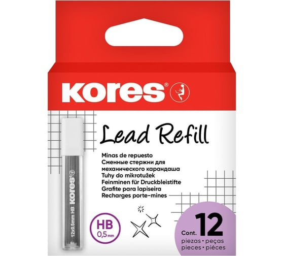Микрографический полимерный стержень Kores 0.5 мм, hb, 12 грифелей 99053 1874857