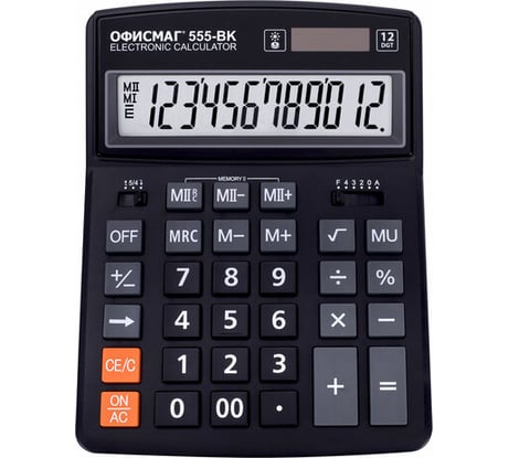 Калькулятор настольный ОФИСМАГ 12-BK 206x155 мм, 12 разрядов, двойное питание, черный 271729