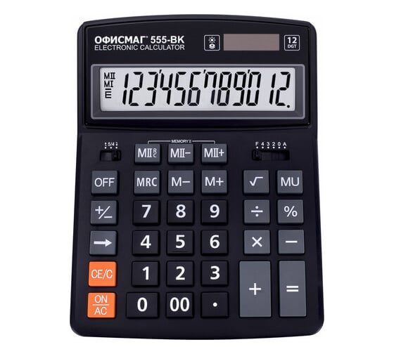 Калькулятор настольный ОФИСМАГ 12-BK 206x155 мм, 12 разрядов, двойное питание, черный 271729 1