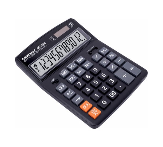 Калькулятор настольный ОФИСМАГ 12-BK 206x155 мм, 12 разрядов, двойное питание, черный 271729