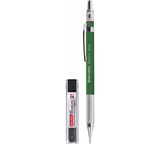 Механический карандаш BRAUBERG 0.7 мм + грифели, Hb, 24 шт., Metallic-x 07, металлические детали 181966