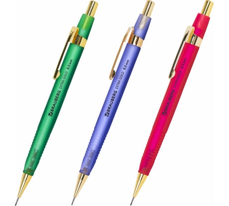 Механический карандаш BRAUBERG 0.5 мм, Hb, Extra Gold, ластик, корпус Soft Touch, ассорти 181963